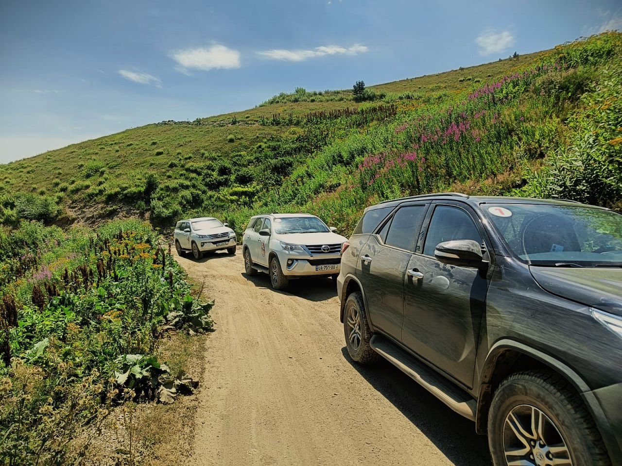 Premium SUV driving through dramatic mountain pass road